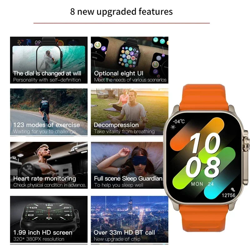 Smart Watch T800 U2 49mm 2024 New NFC Masculino/ Feminino GPS Track Bluetooth Call BT Music Games Wireless Charging Smartwatch