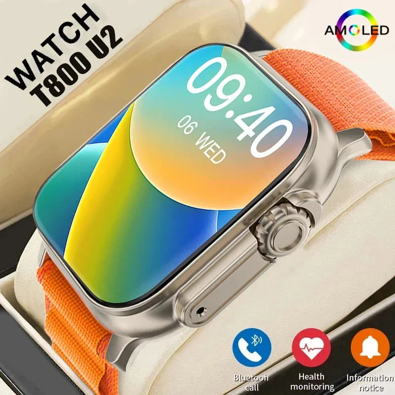 Smart Watch T800 U2 49mm 2024 New NFC Masculino/ Feminino GPS Track Bluetooth Call BT Music Games Wireless Charging Smartwatch